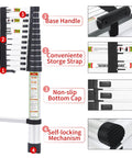 12.5 Foot Telescoping Aluminum Ladder With Non Slip Feet For Home And Outdoor DIY Use, features labeled design elements