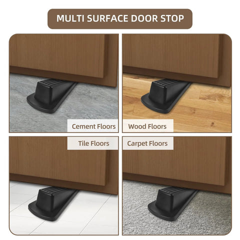 Black Rubber Door Stopper Wedge 2-Pack Heavy Duty Floor Door Stops for Carpet Tile Wood Gaps Up to 1.2 Inch on various floors