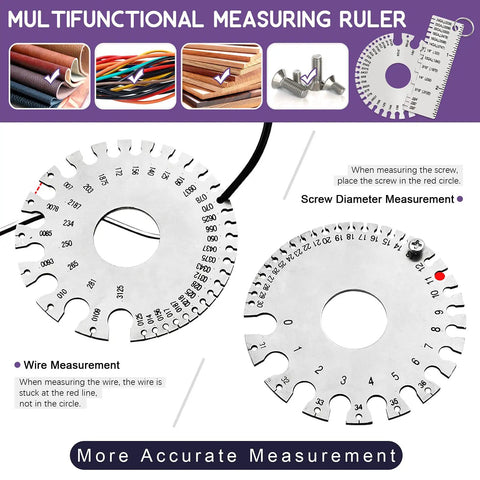 Round dual-sided wire gauge for 7 Piece 10 Inch Welding Tool Set With Scratch Wire Brush Slag Remover Hammer And Pliers Metal Sheet Thickness Gauge.