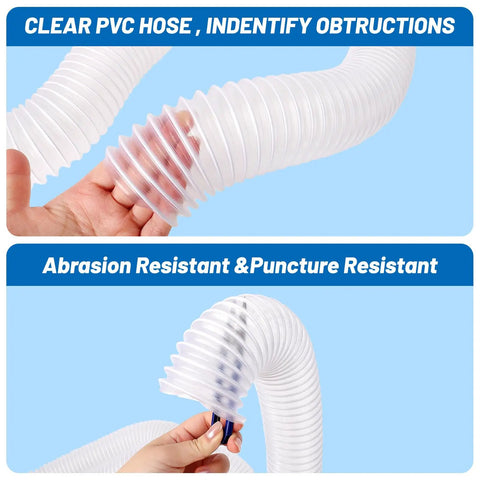 Heavy Duty 2.5 Inch By 10 Foot Clear Flexible Pvc Dust Collection Hose with hand gripping at a curve, showcasing its kink-resistant design.