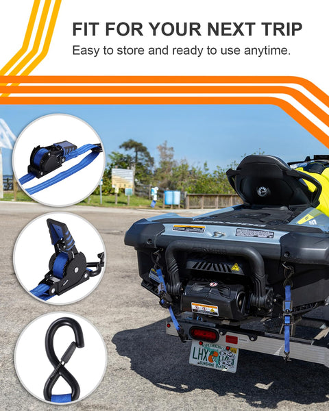Retractable Ratchet Straps 1 Inch By 4 Foot Heavy Duty Boat Transom Tie Downs Pack Of 2 with 2400 lbs breaking strength on trailer