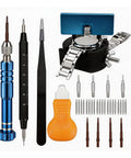 All In One Watch Repair Kit For Battery Replacement With 5 In 1 Precision Screwdriver and tools displayed on white background
