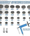 Rear Drum Brake Caliper Service Tool Set With Pneumatic Piston Pad Compressor for Cars and Trucks and various adapters.