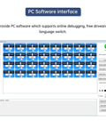 PC software interface for 24 Channel Servo Motor Tester Board With USB PS2 Controller, showing online debugging features.