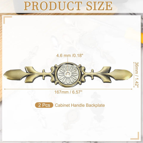 Four Pack Zinc Alloy Cabinet Backplates For Drawer Knobs Bronze Vintage Vibe With 0.18 Inch Hole And Easy Mount Measures 6.57 By 1.42 By 0.13 Inches Ideal For Wardrobes Cupboards Closets And Dressers image showing size detail.
