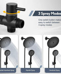 Three modes of 8.5 Inch Matte Black Shower Head With Handheld Spray Combo, showing rainfall, handheld, and dual functions.