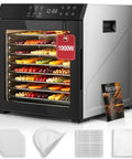 Pro Level Electric Food Dehydrator With Ten Roomy Stainless Trays For Big Batch Jerky And Crispy Fruit Snaps, 1000W, multi-fruit drying.