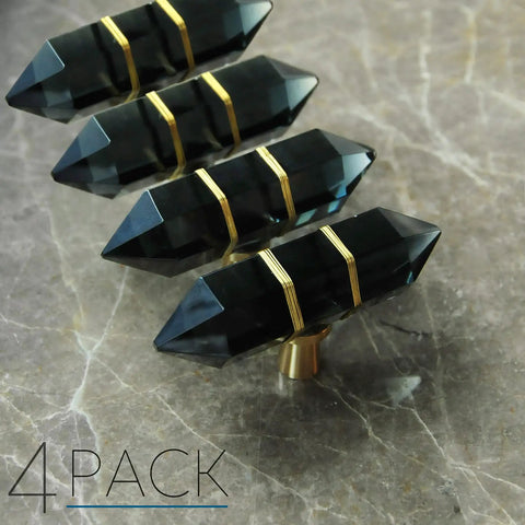 4 Pack Hexagonal Crystal Glass Knobs With Copper Wire Wrapped On Brass Base Drawer Pulls For Cabinets Dressers And Kitchens Gold Finish Hardware With A Dope Modern Sleek Look In Black Option displayed on a stone surface
