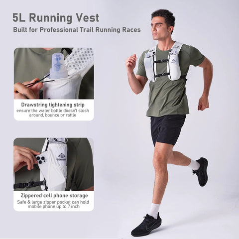 Go-To 5L Hydration Vest for Running and Cycling with Dual 500ml Soft Flasks, lightweight water backpack in use while running
