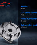 Six Lug Front Wheel Bearing And Hub Assembly For Toyota Tacoma 2005 To 2021 4WD 4Runner Front View