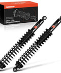 Rear Towing Shocks Absorbers With Coil Spring Load Adjustable System For Trucks, two heavy duty shocks next to packaging box.