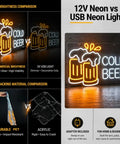 Cold Beer Neon Sign For Pub And Home Bar 12V LED Neon With Flexible PET Backboard Durable Light Comparison Chart