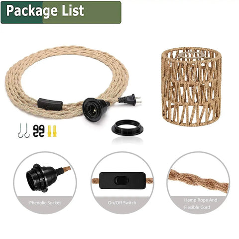 Straight Up Chic Boho Woven Rattan Plug In Pendant Ceiling Light Casting Dreamy Art Deco Wall Shadows And Bringing Super Chill Vibes To Every Cozy Room Today, featuring on/off switch and hemp rope.