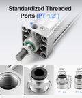 Pneumatic Air Cylinder SC 125 x 200 Double Acting With Single Rod showing PT 1/2 threaded port and fittings details