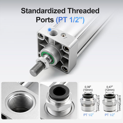 Pneumatic Air Cylinder SC 125 x 200 Double Acting With Single Rod showing PT 1/2 threaded port and fittings details