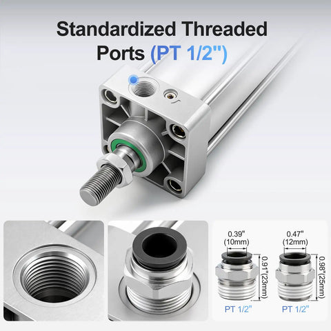 Workhorse Pneumatic Air Cylinder 100 mm Bore 175 mm Stroke Double Acting Single Rod M20 By One Point Five Threaded Rod PT 1/2 Ports