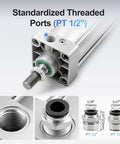 Pneumatic Air Cylinder 100mm Bore 150mm Stroke Double Acting Single Rod M20 By 1.5 Threaded Rod Port One Half Inch Fittings