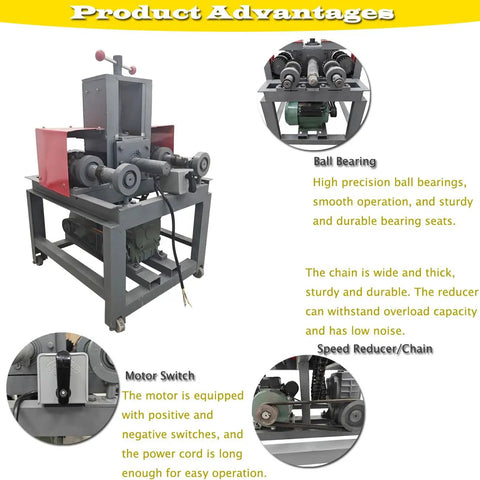 Heavy Duty 220V Single-Phase Electric Pipe Bender With Seven Die Sets For Round And Square Tubing showing motor switch and ball bearings.