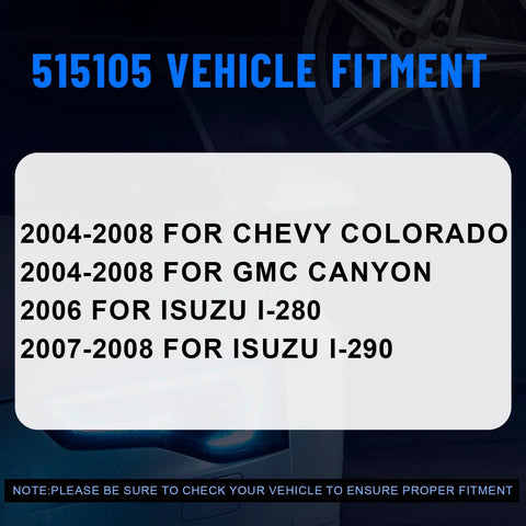 Text on image showing vehicle fitment details for Front Wheel Hub And Bearing Assembly 515104 For Chevy Colorado 2004 2008 GMC Canyon 2004 2008 Isuzu I 280 2006 Isuzu I 290 2007 2008 6 Lug With ABS OE Replacement Left Front.