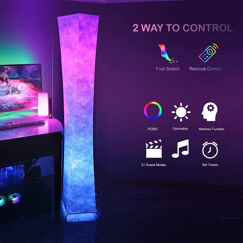 65 Inch Creative LED Floor Lamp With Fabric Shade And Dual Bulbs For Living Room And Bedroom, showcasing control features