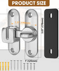 90 And 180 Degree Barn Door Lock And Latch In Zinc Alloy With Rust Proof Coating For Cabinet Bathroom Garage Wooden Fence Pet Gate And Shed Sliding Flip Lock Hardware Includes A Two And A Half Millimeter Spacer 2 Pack with screws shown.
