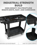 Heavy Duty Rolling Utility Cart With Ergonomic Handle And Deep Shelves For Garage, Warehouse Or Workshop, A Real Workhorse