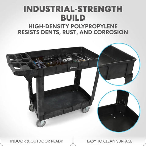 Heavy Duty Rolling Utility Cart With Ergonomic Handle And Deep Shelves For Garage, Warehouse Or Workshop, A Real Workhorse
