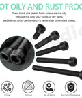 Black zinc plated hex socket head cap bolts, rust proof, non-oily, strong corrosion resistance in close-up view