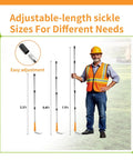 Adjustable Long Handled Weeding Sickle With High Carbon Steel Blade, showing different pole lengths for easy yard work.