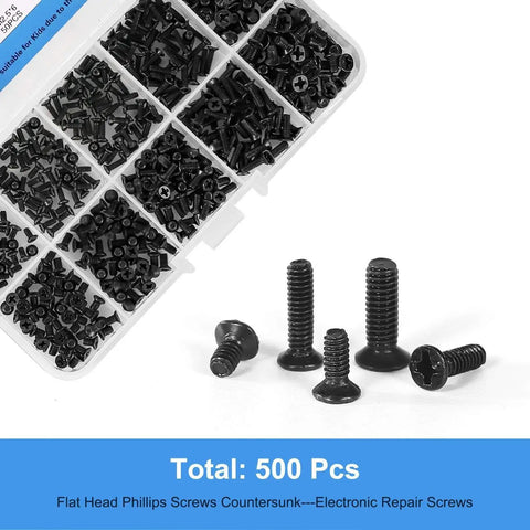 All In One Laptop Repair Screw Kit 500Pcs Black Zinc Plated M2 M2.5 M3 Flat Head Screws For SSD Motherboard And Electronics Repair