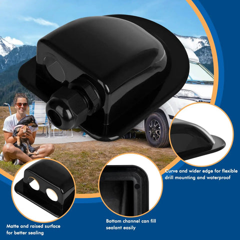 Dual Cable Entry Gland For Solar Panels IP68 Waterproof Weatherproof Housing Fits 6 To 12mm Cables For RVs Campers Boats And Cabins Black Heavy Duty Industrial ABS Plastic Recyclable And Rugged.