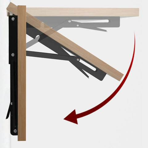 Close-up of Heavy Duty Folding Shelf Brackets 16 Inch showing collapsible design with triangle hinges for easy setup.