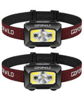 Two Rechargeable COB Headlamp 500 Lumen Ultra Bright Flashlight With Red Light, Motion Sensor, Waterproof, Hands Free