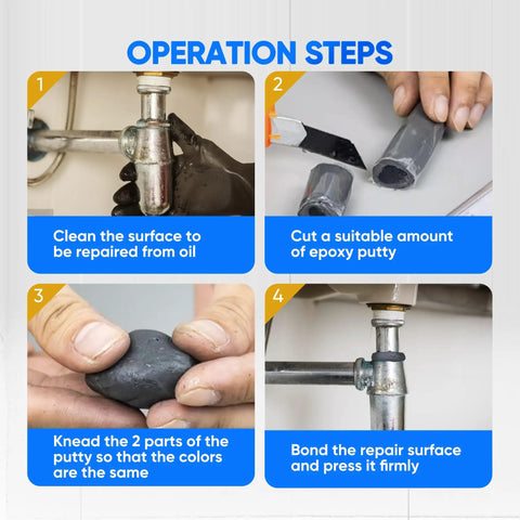 Operation steps for using Two Part Epoxy Putty Stick For Quick Repairs On Pools Heaters Metal Plastic Ceramic
