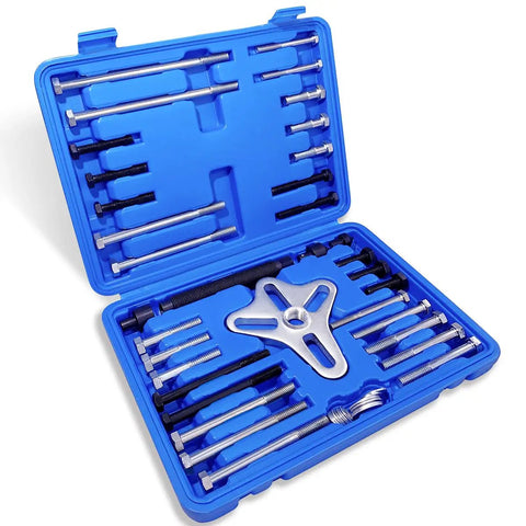 46Pcs Harmonic Balancer Puller Set With Steering Wheel Flywheel Crankshaft And Pulley Pullers in blue case