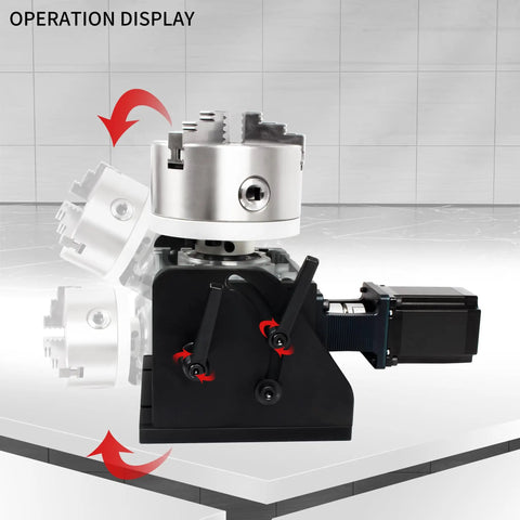 Operation display of Built Tough Cnc 4Th Axis Rotary Table With Rock Solid 98Mm Center Height And No Fuss Speed Control Box Plus Heavy Duty 10To1 Reduction 3Jaw 80Mm Chuck Setup.