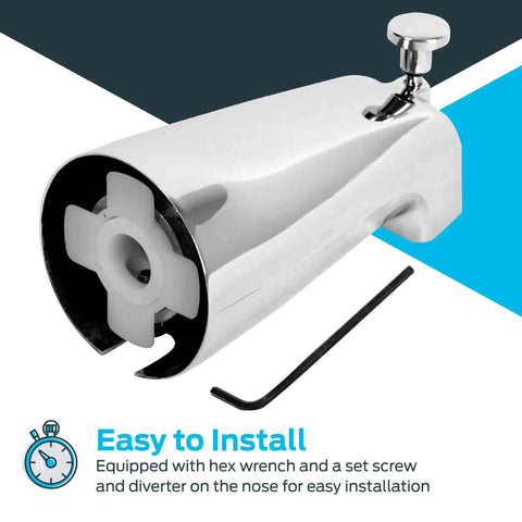 Slide On Chrome Bath Tub Diverter Spout With Zinc Body For Easy Slip On Installation 5-3/8 Inch Length Universal 1/2 Inch Copper Pipe Fit