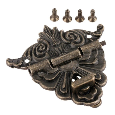 Vintage Box Hasp Lock for Jewelry Boxes and Wooden Drawers 54x58mm Zinc Alloy Antique Latch With Screws 2 Pack close-up