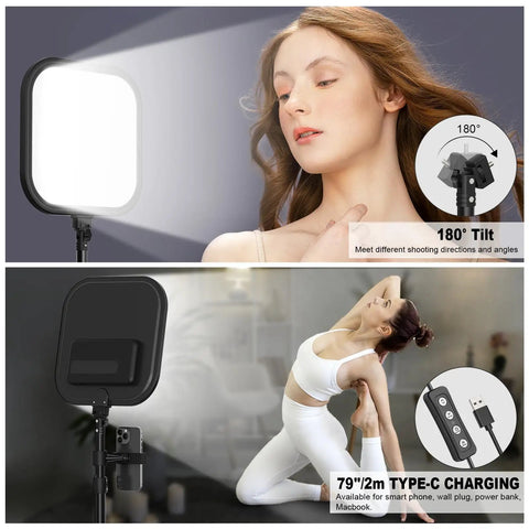 Two Pack 15W LED Video Light Kit With 78 Inch Tripod, Dimmable Studio Lights From 2500K To 8500K For Video Recording and Photography