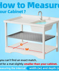 Under Sink Mat 34 By 22 Inches Waterproof Cabinet Protector And Shelf Liner For Kitchen And Bathroom diagram showing measurement instructions.