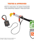 Retractable Tool Lanyard With Two Locking Carabiners And Swivel ANSI ISEA 121 2018 Certified To 2 Lb Capacity Gray