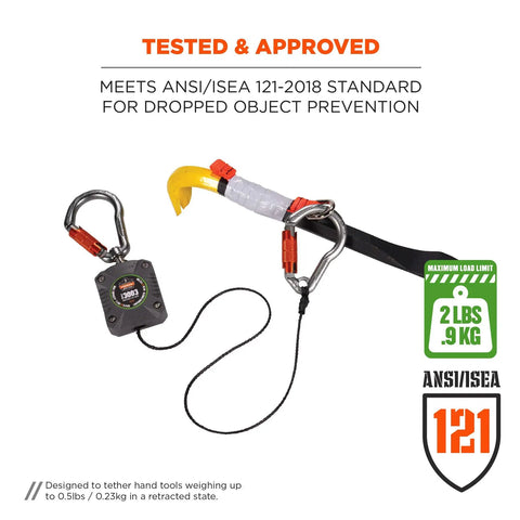 Retractable Tool Lanyard With Two Locking Carabiners And Swivel ANSI ISEA 121 2018 Certified To 2 Lb Capacity Gray
