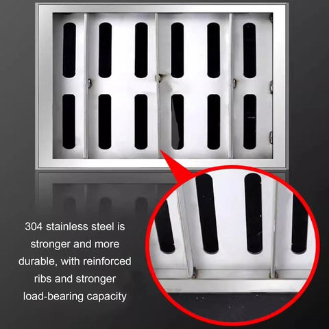 No Sweat Stainless Steel Catch Basin Drain Grate Removable Shower Channel Trench Drain Kit with reinforced ribs for durability.