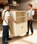 Two people using Heavy Duty Two Person Moving Straps With Adjustable Shoulder Harness hauling a furniture piece.