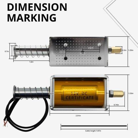 DC12V Push Pull Solenoid With 35mm Stroke, High Performance Linear Actuator Electromagnet dimensions and side view