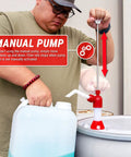 Kickass Chemical Resistant Drum Pump For 15 To 55 Gallon Barrels With Long Lift Suction Tube Zero Hustle Manual Transfer in use, shown with lever.