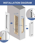 Installation diagram of Dope Pocket Door Hardware Set With Edge Pulls And Flush Recessed Pulls in Brushed Nickel.