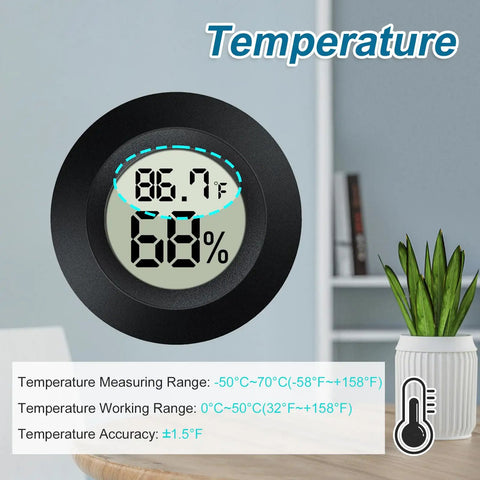 2 Pack Mini Digital Hygrometer Gauge with LCD Thermometer for indoor and outdoor temperature and humidity display in Fahrenheit.