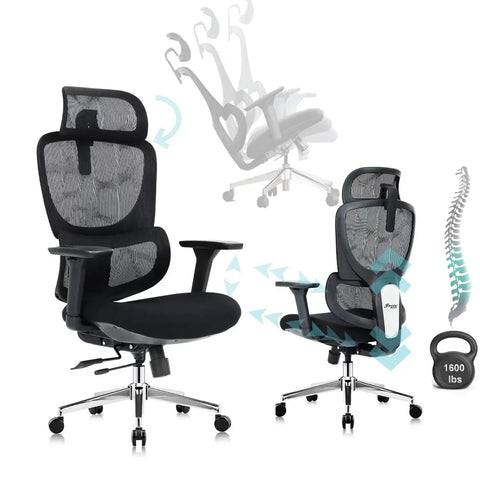 Heavy Duty Ergonomic Mesh Office Chair For Tall Folks With 4D Armrests 2D Headrest 135 Degree Recline Locking Swivel Seat Lock