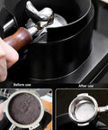 Image showing Electric Automatic Coffee Portafilter Cleaner Kicks Out Wet Grounds Fast No Sweat Cleanup With Heavy Duty Arc Brush Set after use.